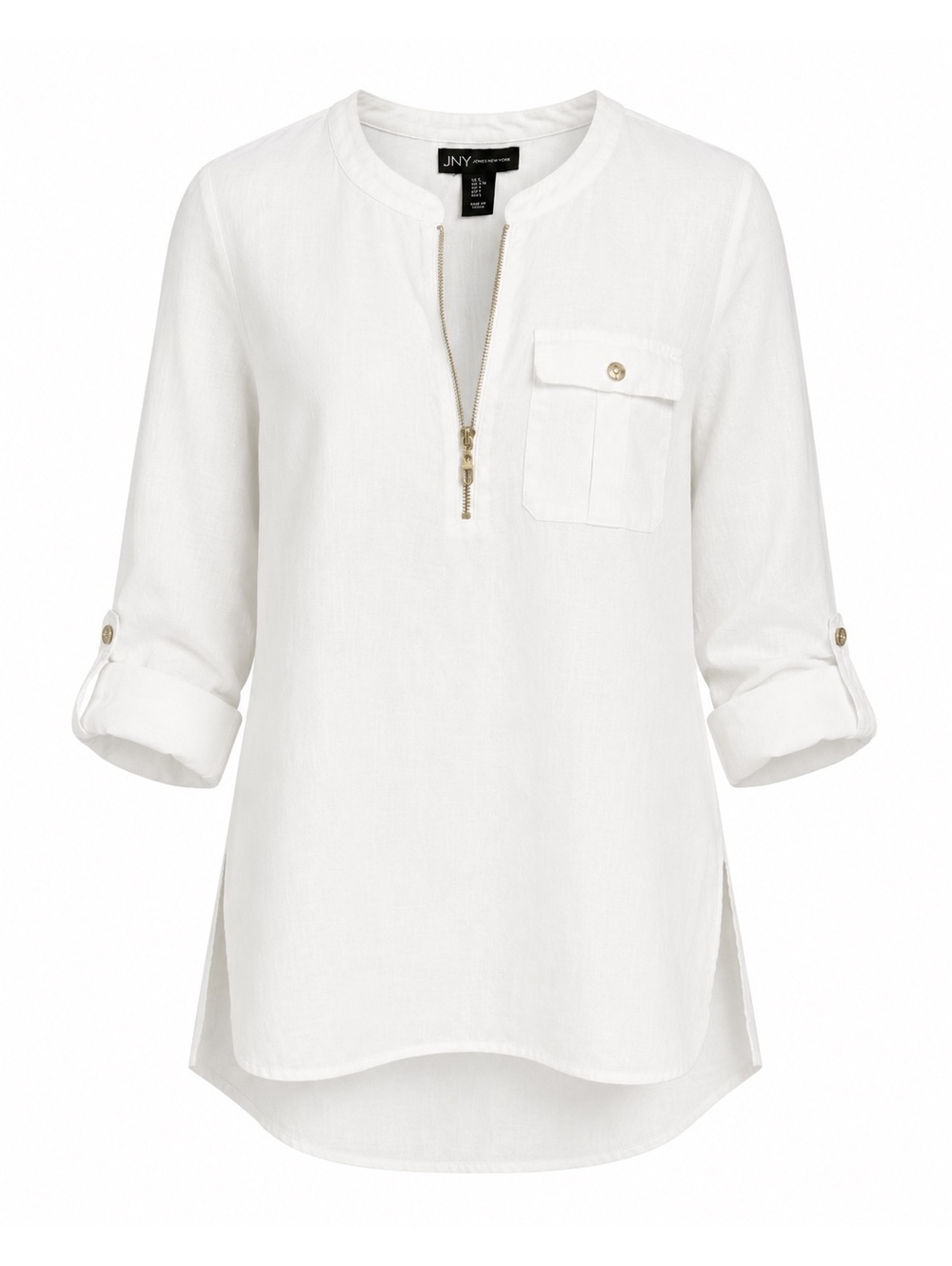 Jones New York White 100% Linen High-Low Zip Tunic Top Large - Picture 7 of 8